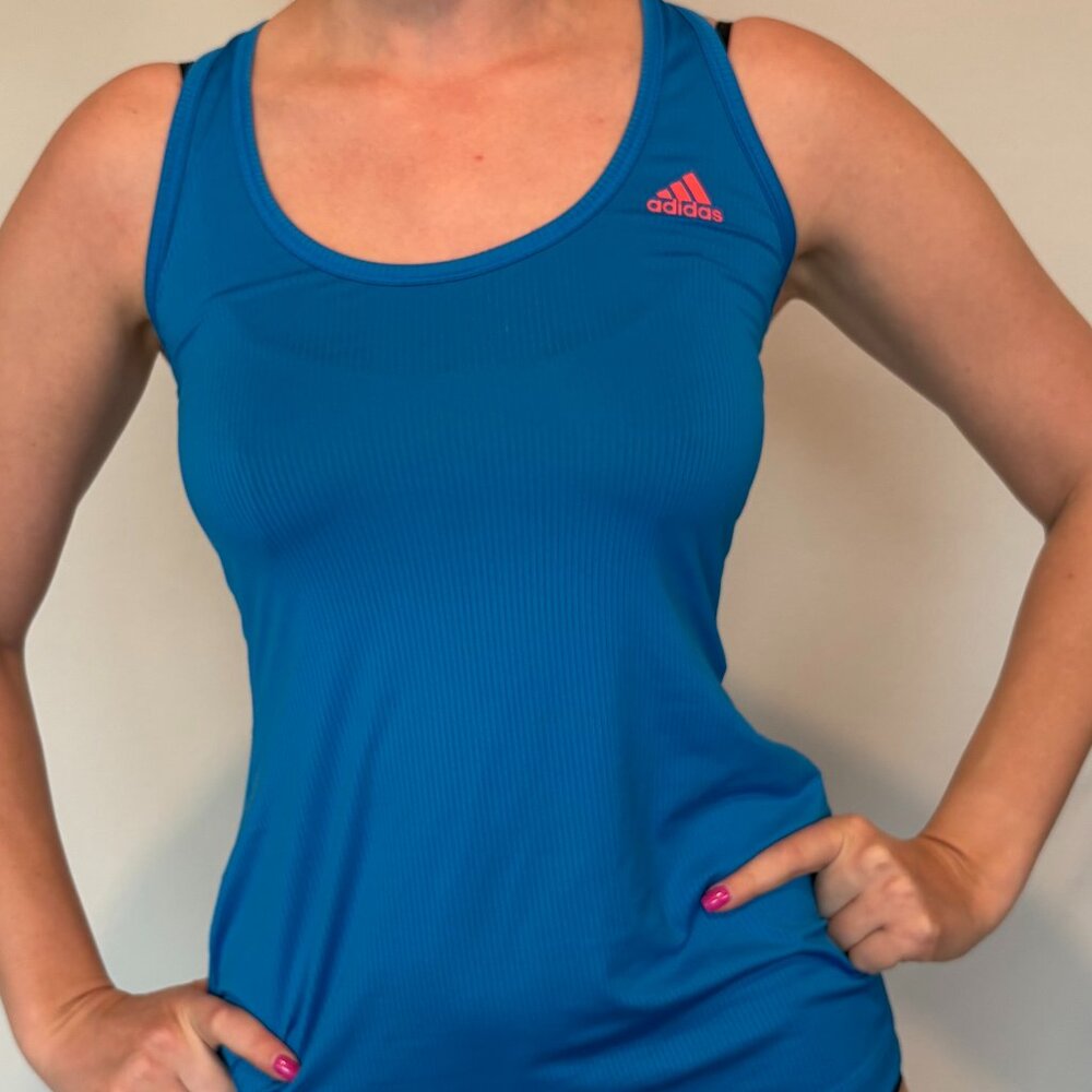 Adidas Climalite Tank Top Blue Ribbed